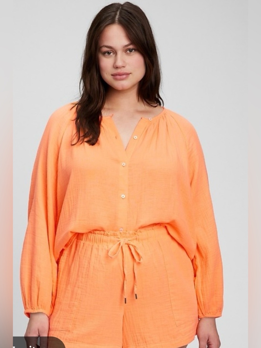 Gap Cotton Gauze Button-Front Tunic Shirt Orange XXL